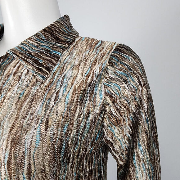 Kslam Brown & Blue Woven Button Up Blouse Size XS - Picture 3 of 9